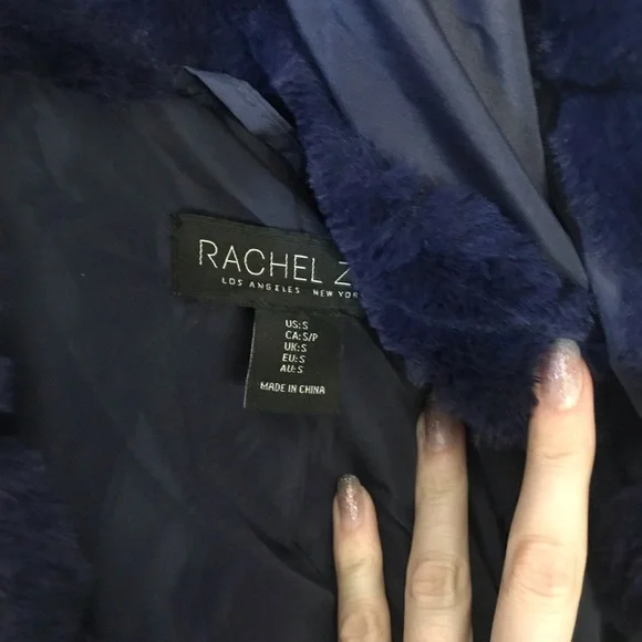 Rachel Zoe, longish royal blue Teddy jacket with hood - Picture 4 of 5